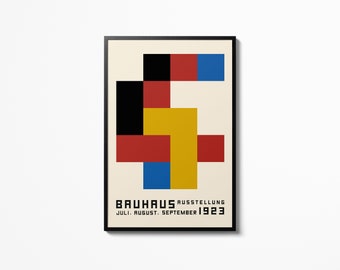 Bauhaus Multicolor Blocks Poster Wall Hanging Art, Museum Exhibition Print Weimar 1923, Accessoires home decor