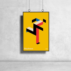 Bauhaus Running Man art museum exhibition poster, Picture painting accessories, Yellow Wall hanging Print, Home decor image 2