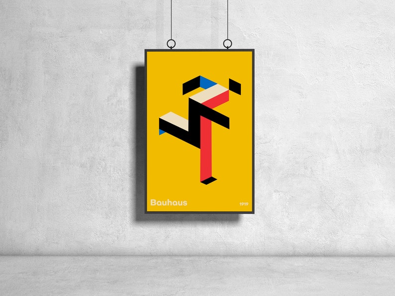 Bauhaus Running Man art museum exhibition poster, Picture painting accessories, Yellow Wall hanging Print, Home decor image 2