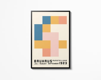 Bauhaus Multicolor Blocks Poster Wall Hanging Art, Museum Exhibition Print Weimar 1923, Home Decor Accessories Picture