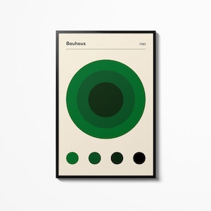 Affiche Bauhaus cercles de couleur vert foncé Bauhaus, affiche expo Bauhaus 100 ans, affiche d’exposition d’art, accessoires de décoration intérieure