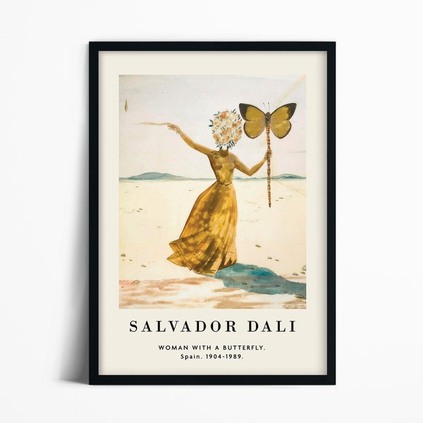 Salvador Dali Frau mit einem Schmetterling Druck Wand hängen Surrealismus Kunst Ausstellung Poster