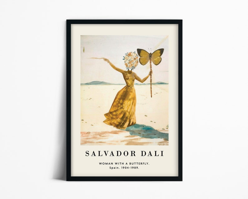 Salvador Dali Woman With A Butterfly Print Wall Hanging Surrealism Art Exhibition Poster imagem 1