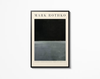 May include: A framed poster of a painting by Mark Rothko. The painting is a simple abstract design with a dark blue rectangle on top of a light blue rectangle. The text "MARK ROTHKO" is printed at the top of the poster. The text "THE SOLOMON R. GUGGENHEIM MUSEUM, NEW YORK, OCTOBER 27, 1970 - JANUARY 14, 1971" is printed at the bottom of the poster.