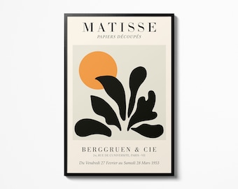 Henri Matisse Black Plant Poster Wall Art Museum Exhibition, Papiers Découpés Matisse Wall Print, Home decor