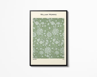William Morris Poster Wild Tulip Pattern Green Wall Art, Museum Exhibition poster, Flower Pattern, Art Print Painting Home Decor