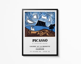 Picasso Galerie 65 Poster Lithograph 45 Linoleums Gravés Cannes Art Museum Exhibition Wall Hanging Print