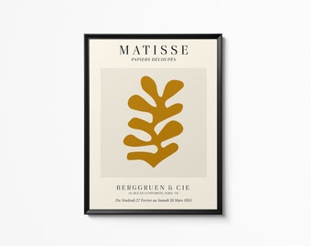 Henri Matisse Leaf Poster, Gold Wall Art Museum Exhibition, Papiers Découpés Matisse Wall Print, Home decor