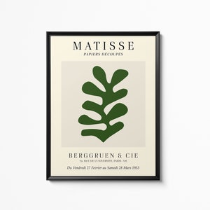 Cartel de la hoja de Henri Matisse, exposición del Museo de Arte de la Pared Verde Oscuro, Papel de pared Papiers Découpés Matisse, Decoración del hogar