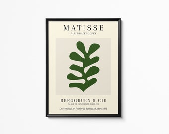 Henri Matisse Affiche feuille, Exposition du Musée d’art mural vert foncé, Papiers Découpés Matisse Wall Print, Décoration intérieure