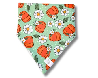 Pumpkin Patch Dog Bandana, Fall Dog Bandana, Thanksgiving Dog Bandana, Pumpkin Floral Dog Scarf, Handmade Pet Accessory