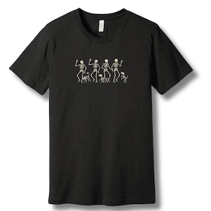 Skeletons Dancing with Dogs Halloween T-Shirt | Funny Spooky Graphic Tee | Vintage Look | Unisex | Dog Lover Gift