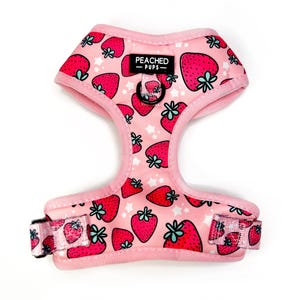 Strawberry Dog Harness – Adjustable No Pull with Dual D-Rings – Cute Pink Summer Print for Small to Large Dogs – Soft, Breathable Mesh