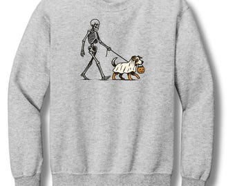 Moletom de Halloween com estampa de esqueleto de cachorro fantasma | Gola redonda divertida para amantes de cães | Temporada assustadora | Fleece aconchegante unissex | Presente