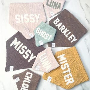Custom Name Sweater Dog Bandana | Textured Personalized Sweater Pet Bandana | Over-the-Collar, Tie-On Dog Bandana