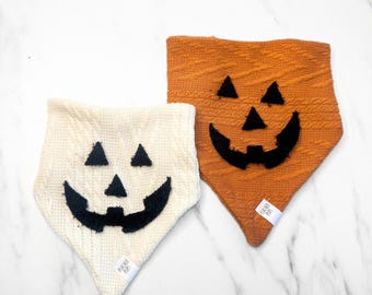 Halloween Dog Bandana | Jack-O-Lantern Pumpkin Halloween Sweater Dog Bandana | Over-the-Collar, Tie-On