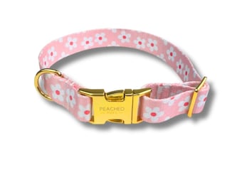 Hundehalsband mit Blumen | Daisy Hundehalsband | Niedliche Hunde Accessoires | Personalisiertes gravierbares gesticktes verstellbares Haustier-Halsband