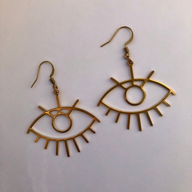 Gold /& Brass Eye Charm Earrings
