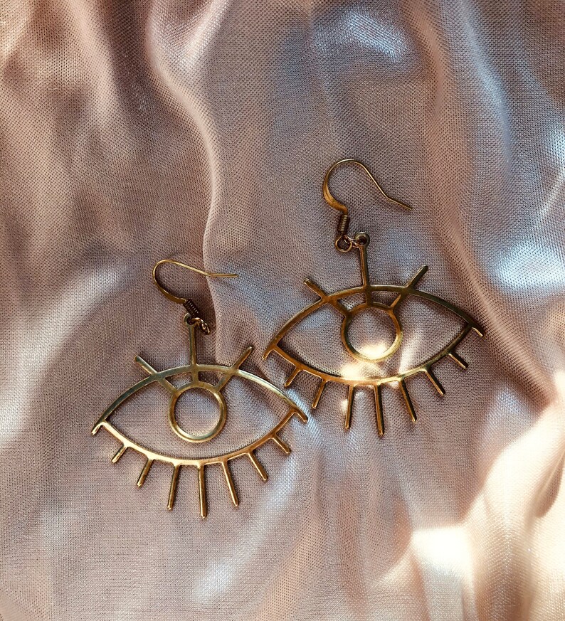 Gold /& Brass Eye Charm Earrings