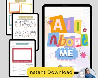 All About Me Journal, Activity for kids age 4 - 7, Printable Digital Download Activity for Kids, Personal Use Only, Mommy & Me Activity
