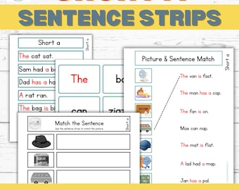 Decodable Short /a/ Sentence Strips | Worksheets | Cut & Paste Activities | Kindergarten - 2nd Grade |