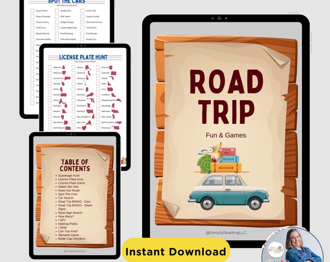 Featured listing image: Road Trip Fun & Games | Printable Travel Activity Pack for Grades 3–5 | Summer | Spring Break | Field Trip