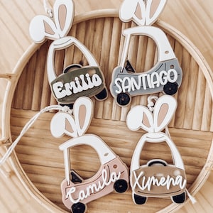 Etichetta con nome coniglietto per auto a spinta / Etichetta per cestino / Cestino di Pasqua / Etichetta con coniglietto di Pasqua / Etichetta con nome di Pasqua / Prima Pasqua del bambino / Coupé accogliente