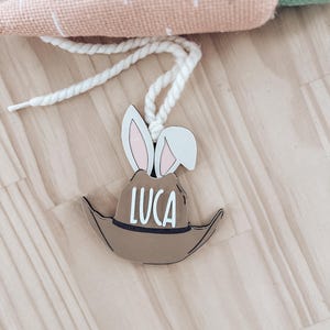 Etiqueta con sombrero de conejito vaquero / Etiqueta con nombre de conejito / Etiqueta con nombre inicial / Orejas de conejito / Conejito de Pascua / Canasta para niños / Etiqueta personalizada / Etiqueta de canasta de Pascua
