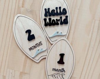 Letrero de hito de surf para bebé / Regalo para niña / Foto mensual de bebé / Placa de fresa para bebé / Letrero de hospital para bebé / Letrero de tabla de surf para guardería