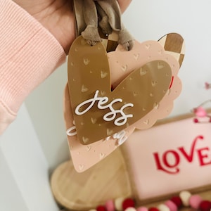 Valentine&#39;s Basket Tag | Personalized Name Tag | Gifts for Kids | Acrylic Heart Tag | Checkered Heart | Custom Basket Tag | Heart Name Tag