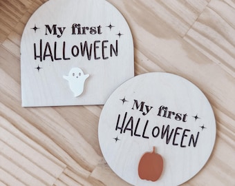 Mi primer Halloween / Letrero del primer Halloween del bebé / Mi primer letrero festivo / Halloween del bebé / Letrero de Halloween / Letrero de calabaza de madera / Bebé