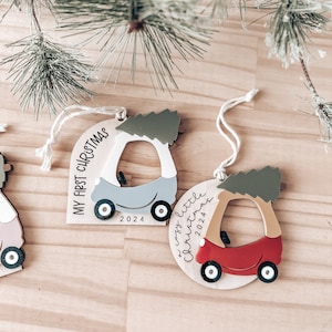 Gemütliche Coupé-Verzierung | Babys erstes Weihnachten | Weihnachtsschmuck | Schieben Auto Ornament | Weihnachtsauto Ornament | Personalisierte Automarke