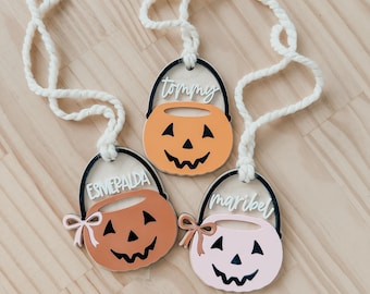 Halloween Pumpkin Basket Tag | Custom Name Tag | Personalized basket Tag | Acrylic Name Tag | Kids Name Tag | Basket Tag | Halloween Tag |