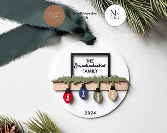 Personalized Family Christmas Ornament | Light Bulb Design