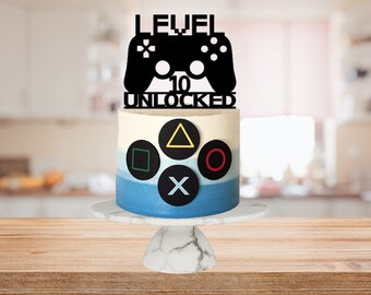 Topper de pastel de juego desbloqueado de nivel 10 y botones remotos Archivos SVG y PNG, archivos digitales para máquinas de corte.