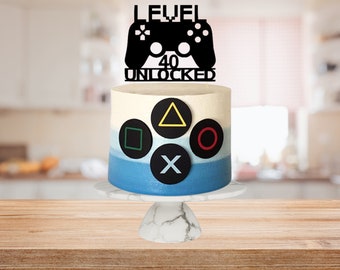 Nivel 40 desbloqueado Gaming Cake Topper y botones remotos Archivos SVG y PNG, archivos digitales para máquinas de corte.