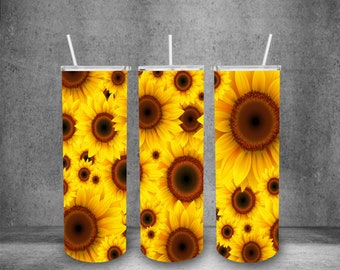Patrón de girasol 20oz Sublimación Vaso PNG, Recto y Cónico, Envoltura de Sublimación,