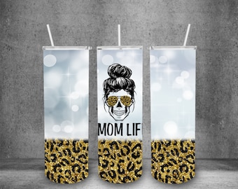 Mom Life Skeleton 20oz Tumbler Wrap PNG, recto y cónico, envoltura de sublimación, descargas digitales