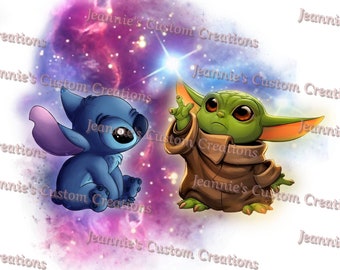 Grogu & Stitch - Baby Yoda PNG, Impresión de sublimación, Descargas digitales, PNG