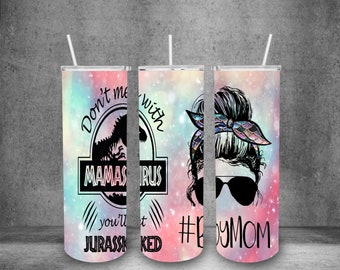 Boy Mom Mamasaurus 20oz Tumbler PNG, Recto y Cónico, Sublimación PNG, Descarga Digital