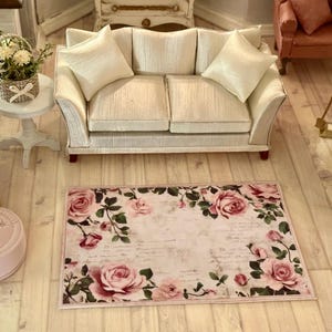 Dollhouse Miniature - Pink Floral Rug - 1:12 scale