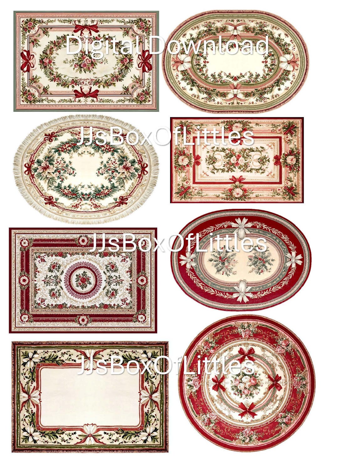 Miniature Rug Print 1:24 Dollhouse Miniature Digital Download - Aubusson Christmas Rugs ...