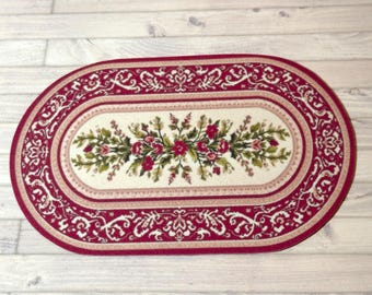 Dollhouse Miniature Christmas Beige and Red Velvety Rug - 1:12 scale