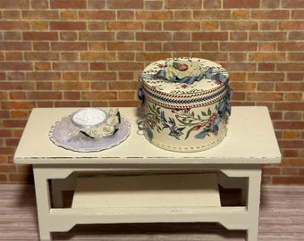 Dollhouse Miniature Vintage Victorian Hat with Hat Box OOAK 1:12 scale