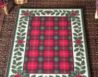 Dollhouse Miniature Christmas Rug Red and Green Velvety Carpet - 1:12 scale