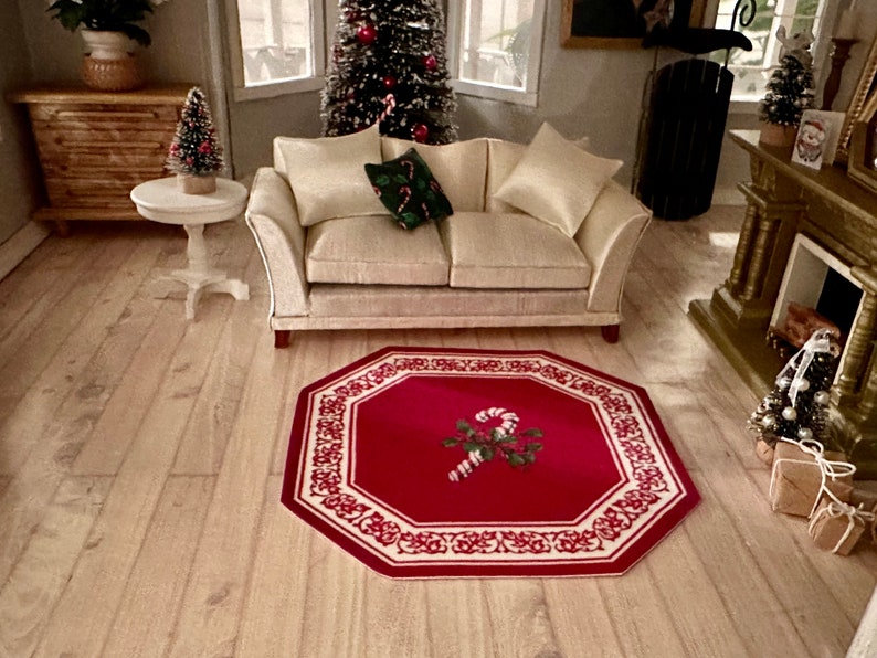 Dollhouse Miniature Christmas Rug - Velvet Candy Cane Rug Carpet 1:12 ...