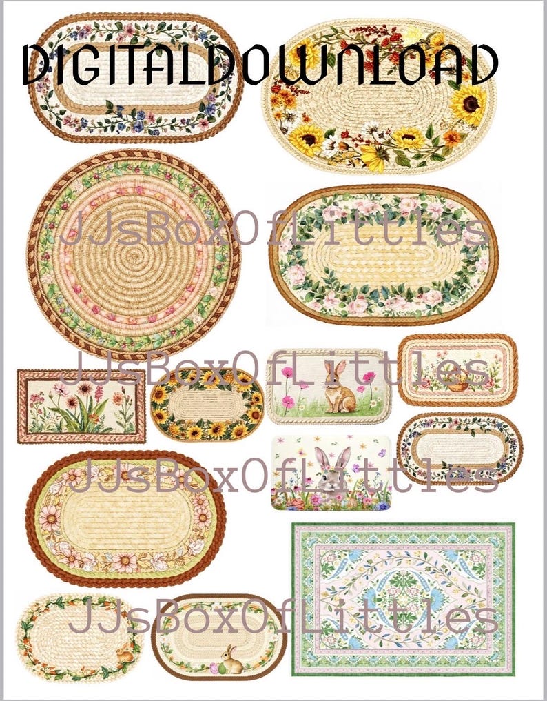Miniature Rug Print 1:24 Dollhouse Miniature Digital Download - Easter Rugs Printable ...