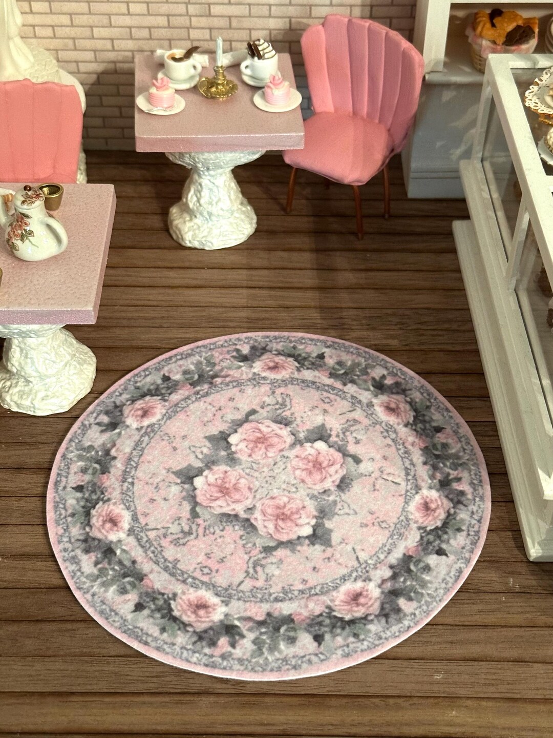 Dollhouse Miniature Pink Floral Round Velvety Rug - 1:12 Scale - Etsy