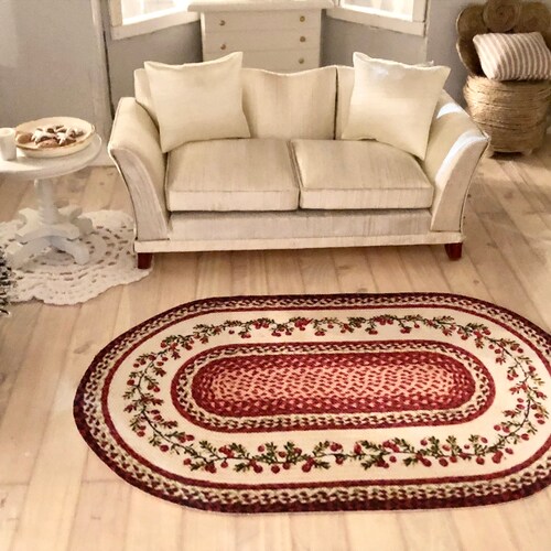 Dollhouse Miniature Rug Christmas Rug Velvet Oval Red Rug Etsy