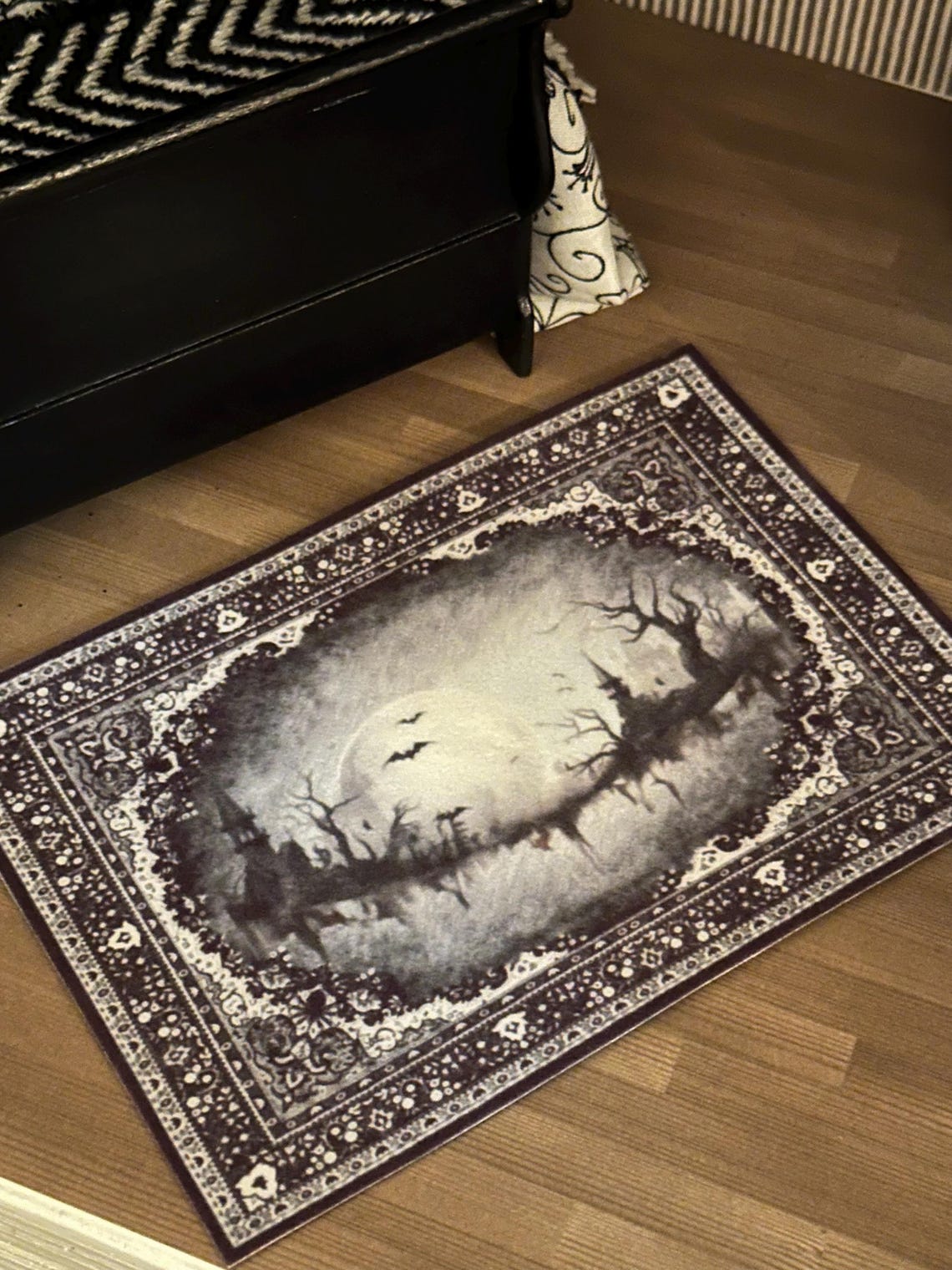 Large Spooky Rug Dollhouse Miniature - Black Spooky Rug Carpet Halloween Gothic - 1:12 ...